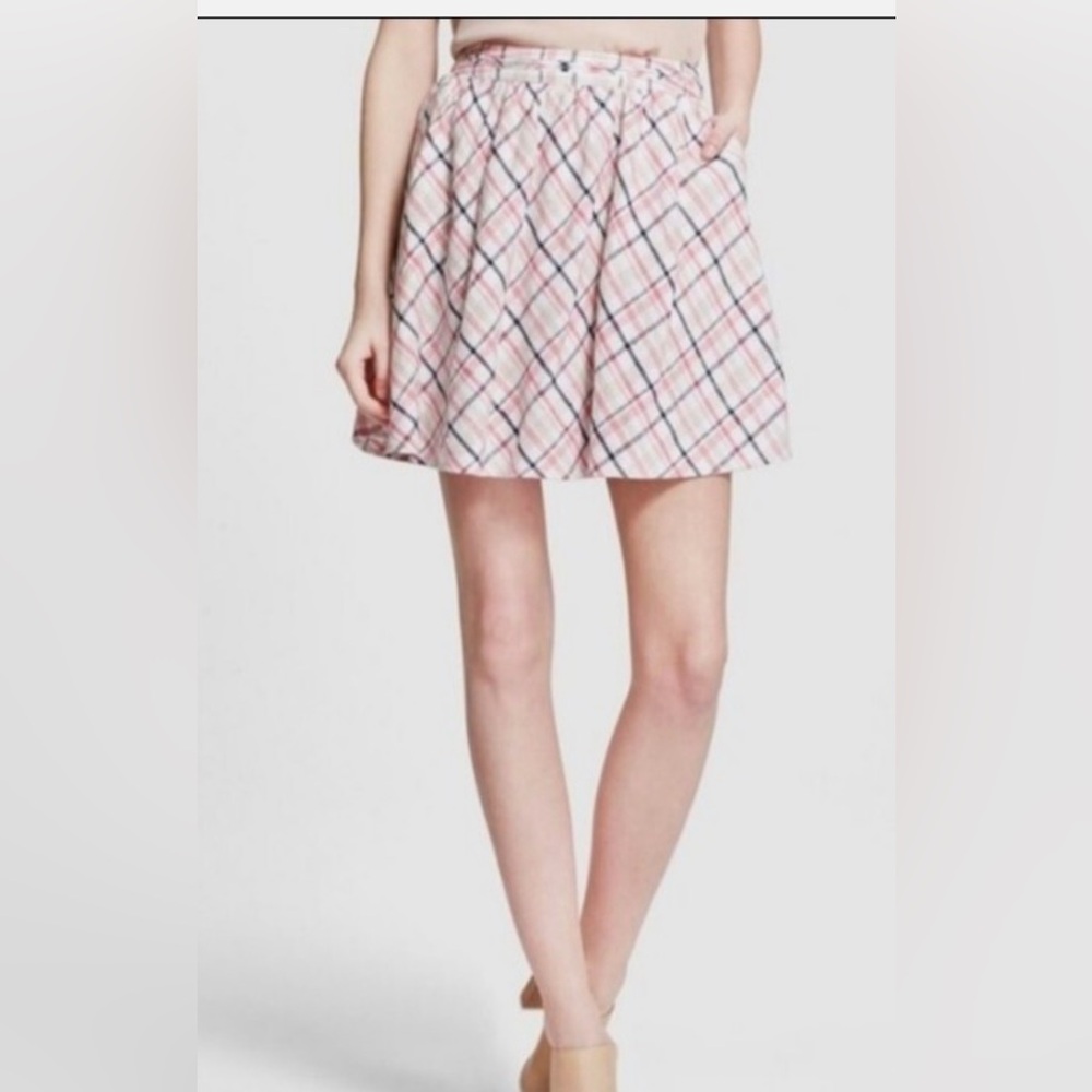 Joie Kaylea Pink and White Plaid Linen Skater Skirt‎